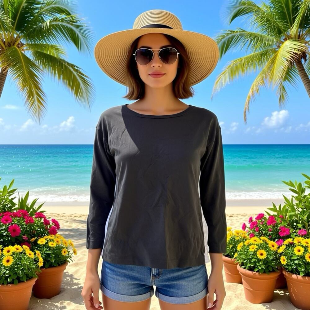 J.crew Cotton long-sleeve T-shirt Gray White Striped preppy Y2K XS Soft Casual